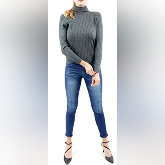 Amber Stone Women's 100% Pure Merino Wool Cropped Sweater Ribbed Gray Large - Picture 13 of 16